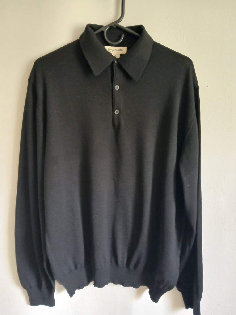 Jack W Nordstrom Black Polo Knit  100% Extrafine Merino Wool SZL Made In Italy